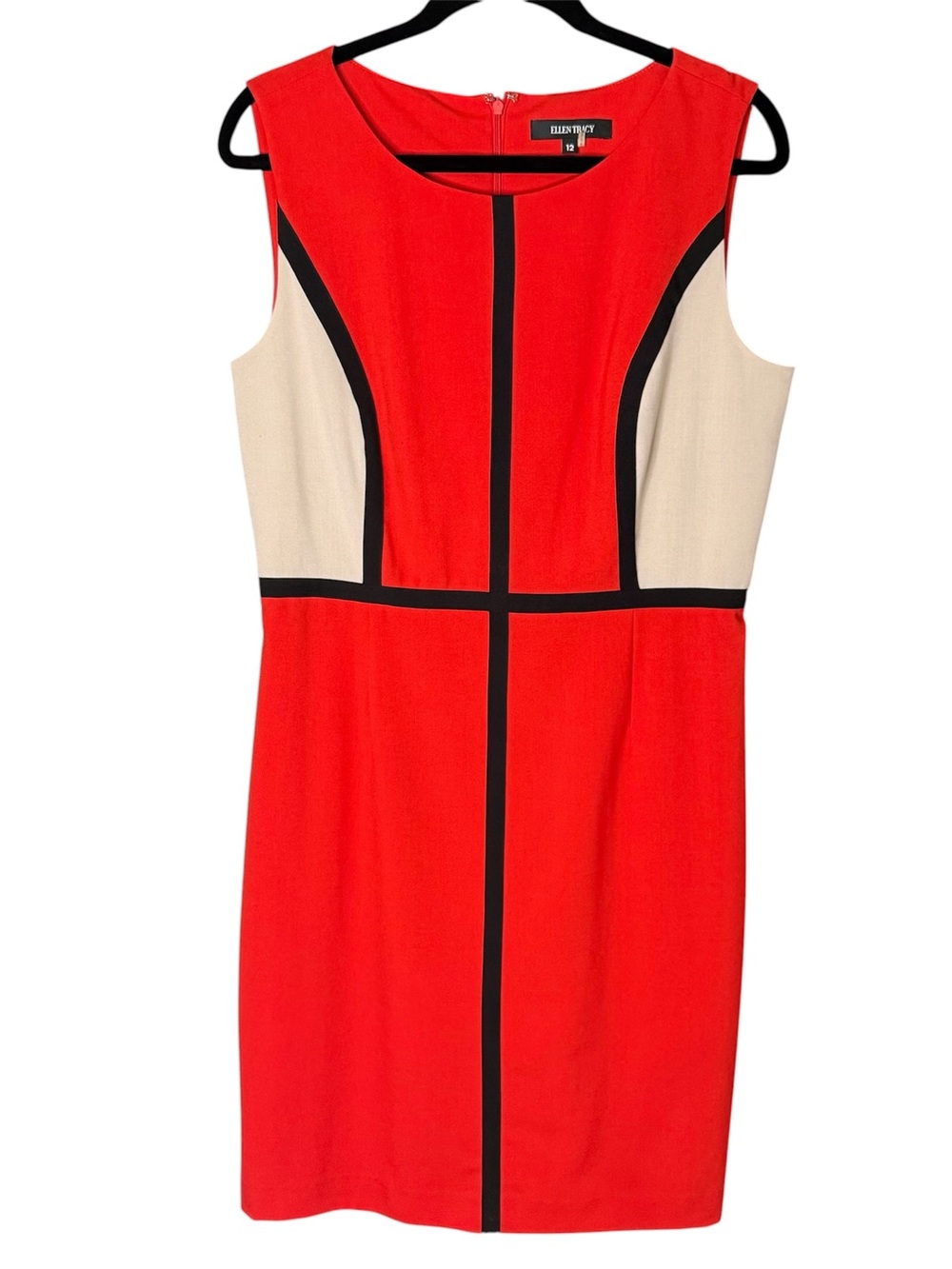 Ellen Tracy Red Colorblock Sheath Dress